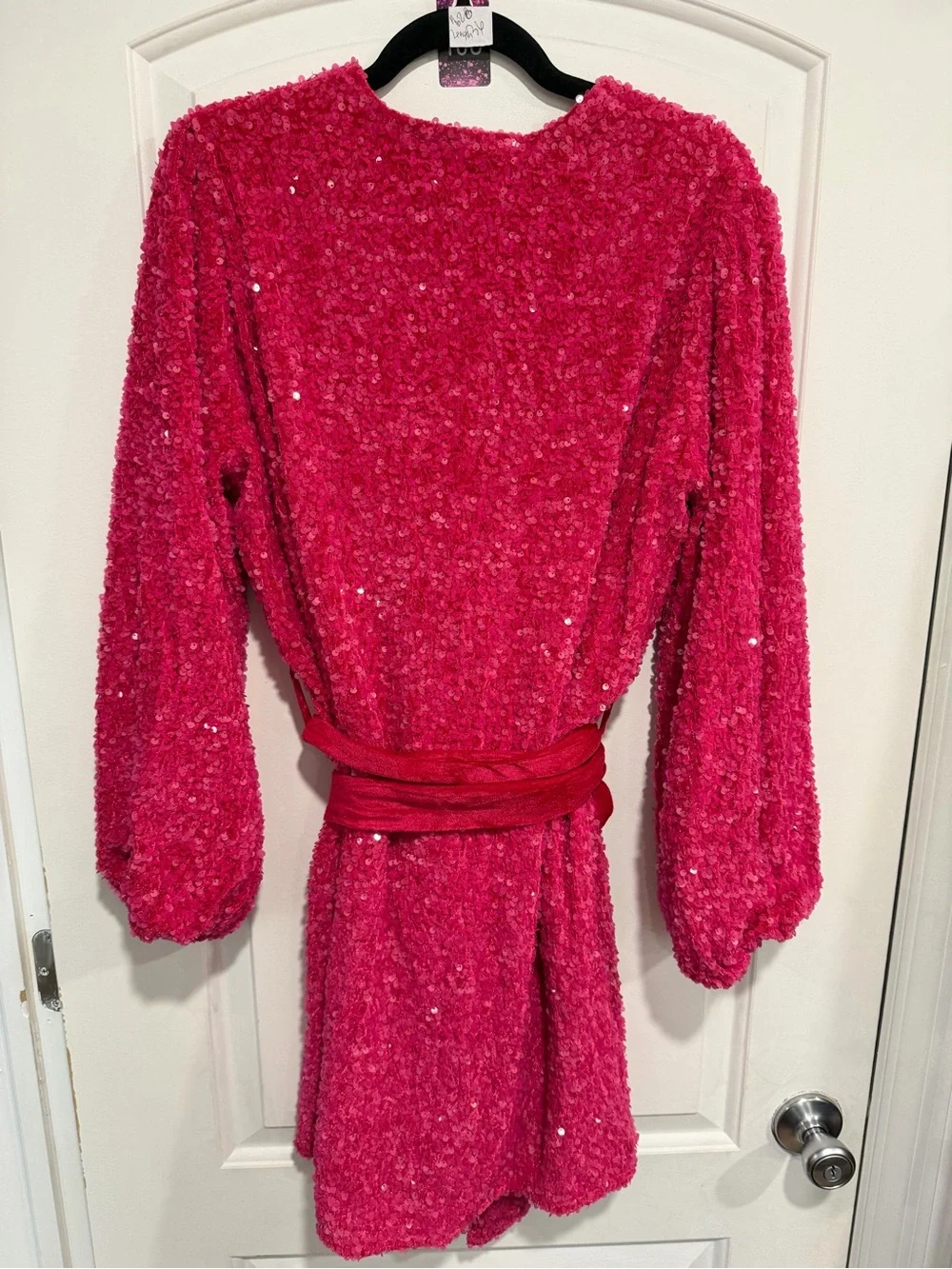 361 Blue B Sequin Wrap Party Dress - Hot Pink Size Large